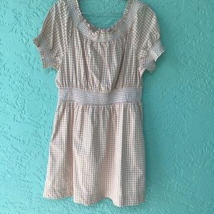 Re-imagined by J Crew Peasant Smocked Gingham Tan Dress Large